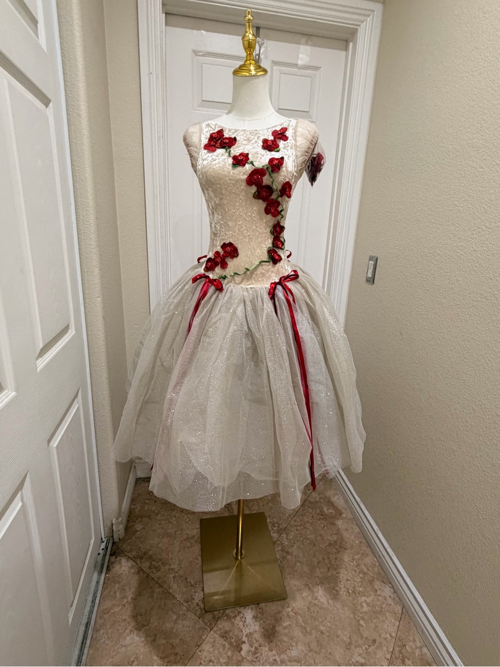 Revolution Ivory Tulle Dress with Red Rose Appliqués